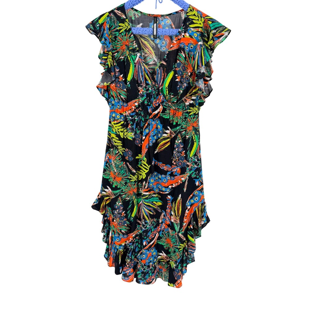 Plenty by Tracy Reese Dress Multicolor Small Tropical Floral Ruffle High Low